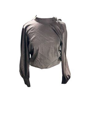 Express Womens XS Satin Long Sleeve Open Back Blouse With Tie Detail - Brown